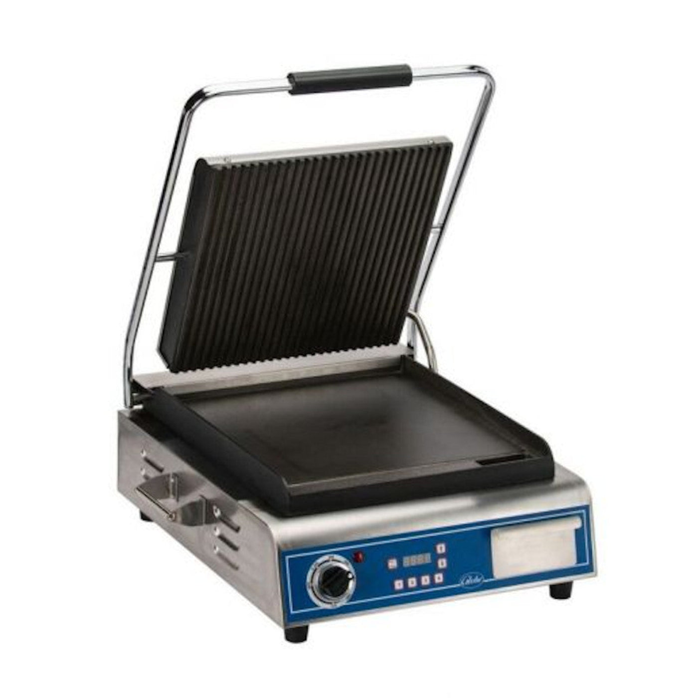 Globe GPGS14D Single Countertop Sandwich / Panini Grill with Grooved Top and Smooth Bottom - GLGPGS14D