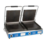 Globe GPGSDUE14D Double Countertop Sandwich / Panini Grill with Grooved Top and Smooth Bottom Plates - GLGPGSDUE14D&nbsp;