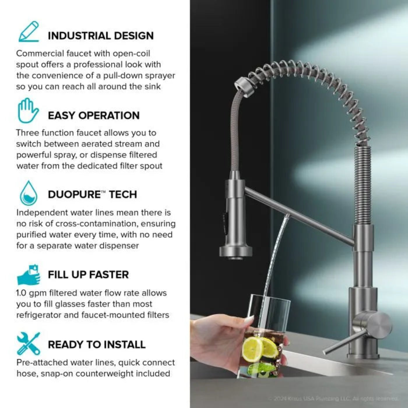 KRAUS Bolden 2-in-1 Pull-Down Single Handle Water Filter Kitchen Faucet in Matte Black with Purita 2-Stage Under-Sink Filtration System - FS-1001-KFF-1610MB