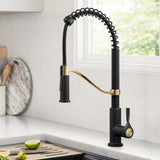 KRAUS Torak Single Handle Pull Down Kitchen Faucet in Matte Black with Brushed Brass - KPF-2635SFBBMB