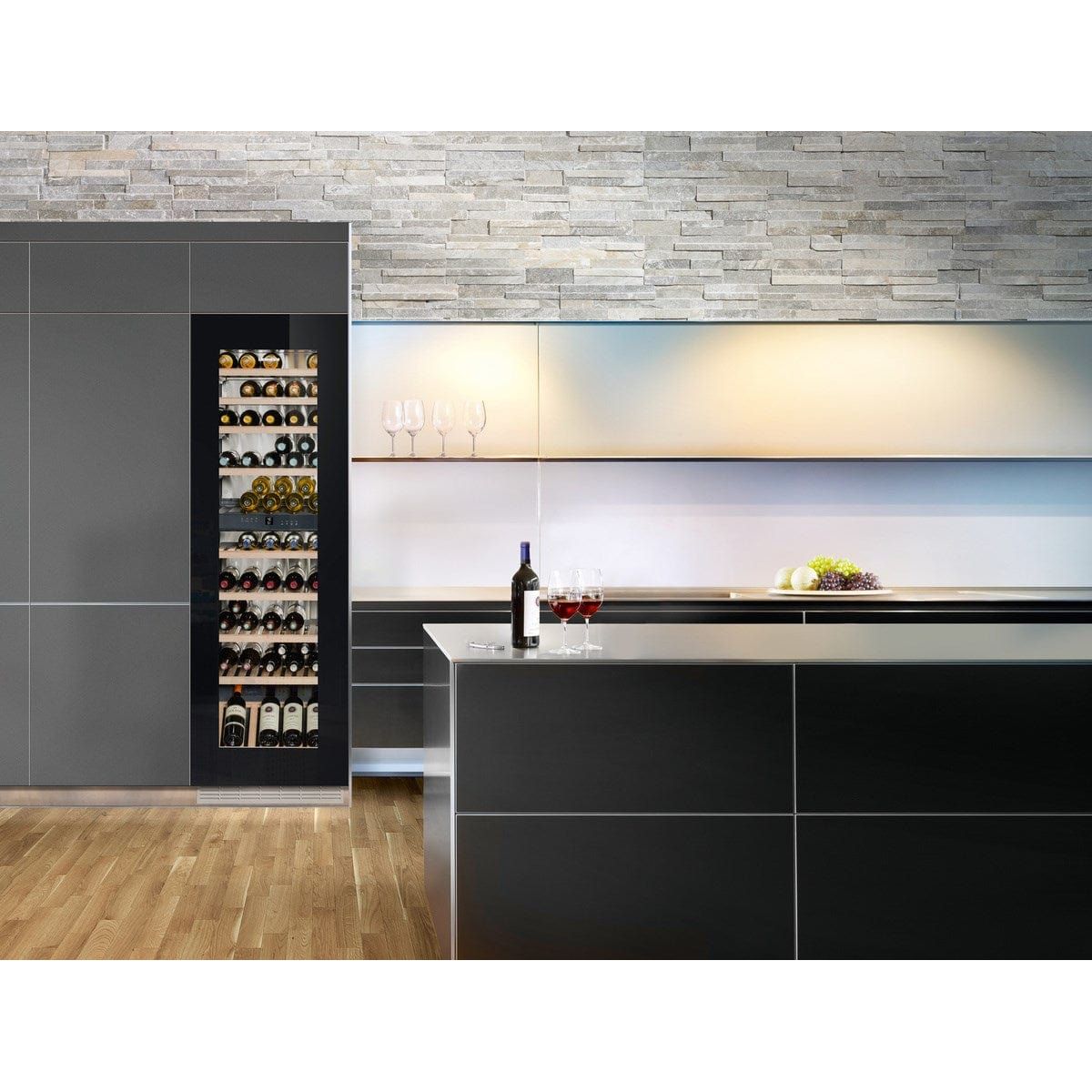 Liebherr Built-in Fully Integrated Black Glass Wine Cabinet - HWGB 8300