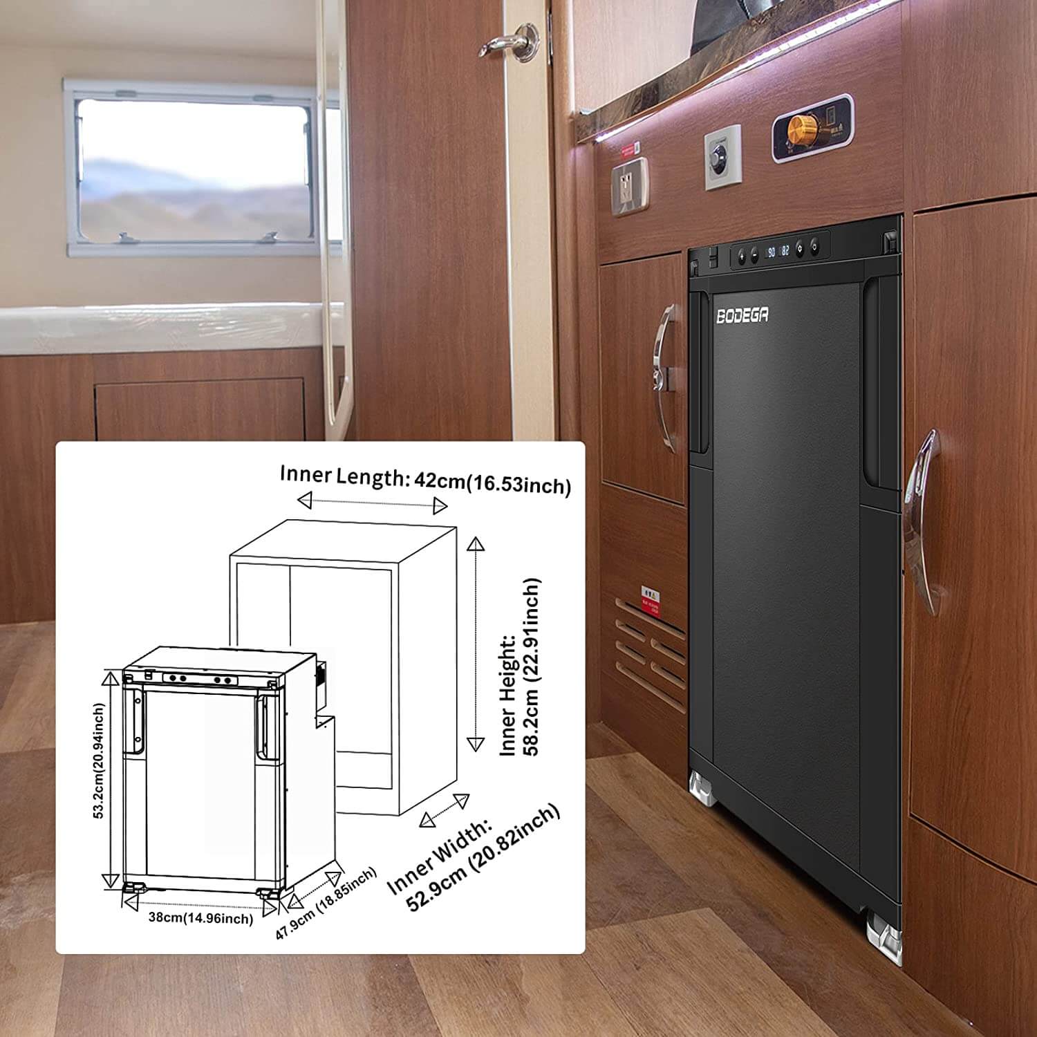 BODEGA 12 Volt RV Refrigerator 45L/1.6cu.ft RV Fridge and Freezer - R50