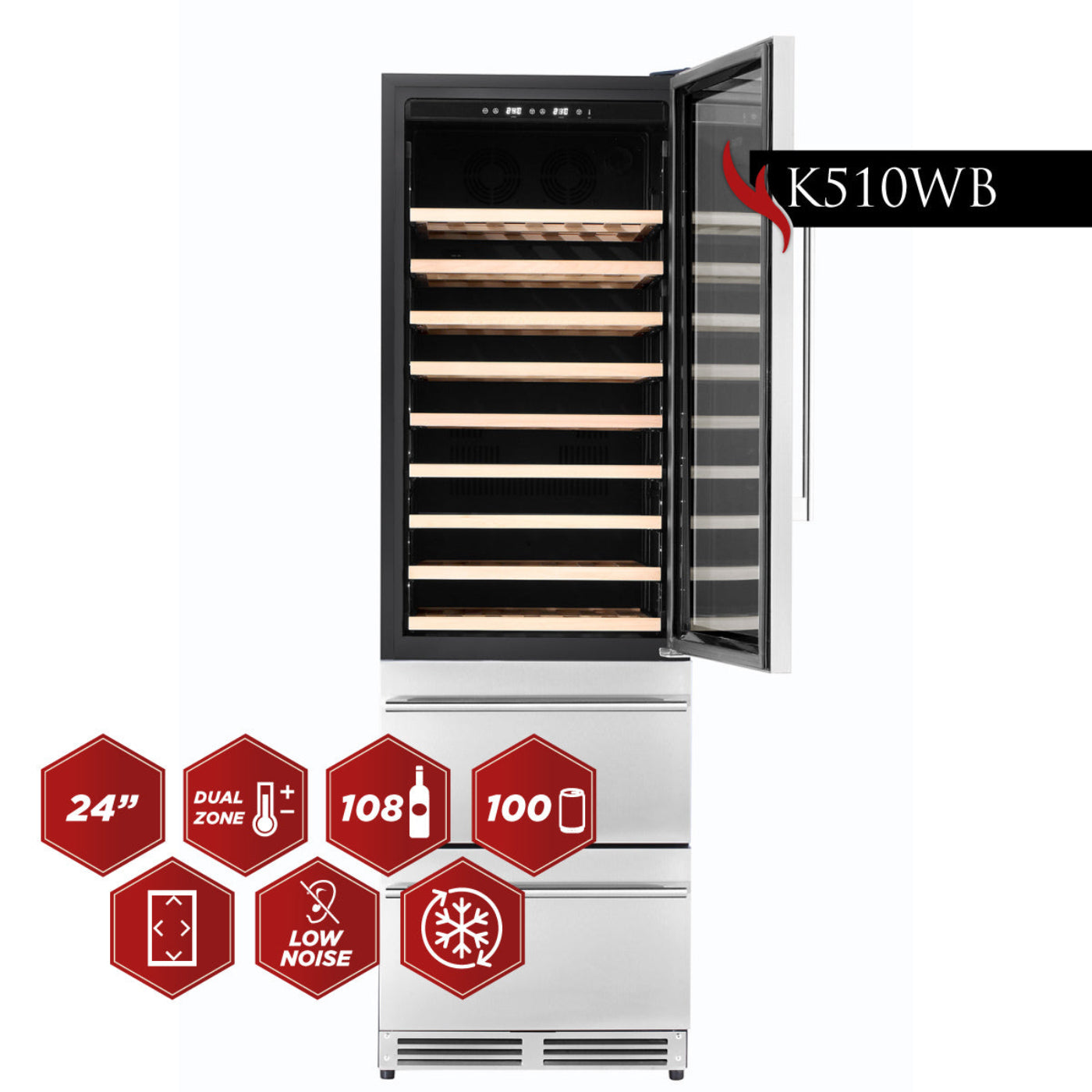 Kucht 24 in. 108 Bottle Dual Zone Wine Cooler - K510WB