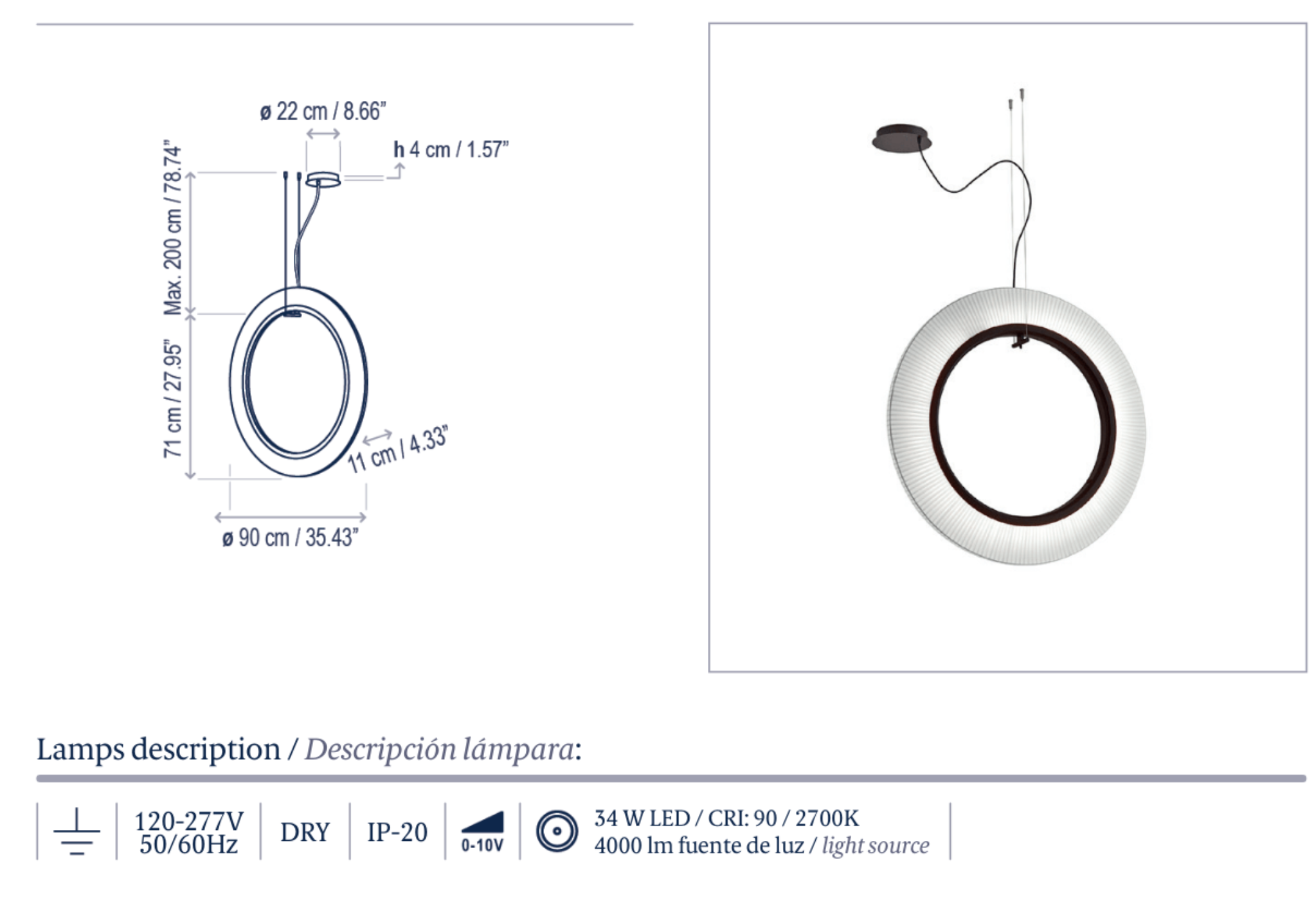 Bover Roda S/90/V LED Dimmable Pendant - 36608210190U
