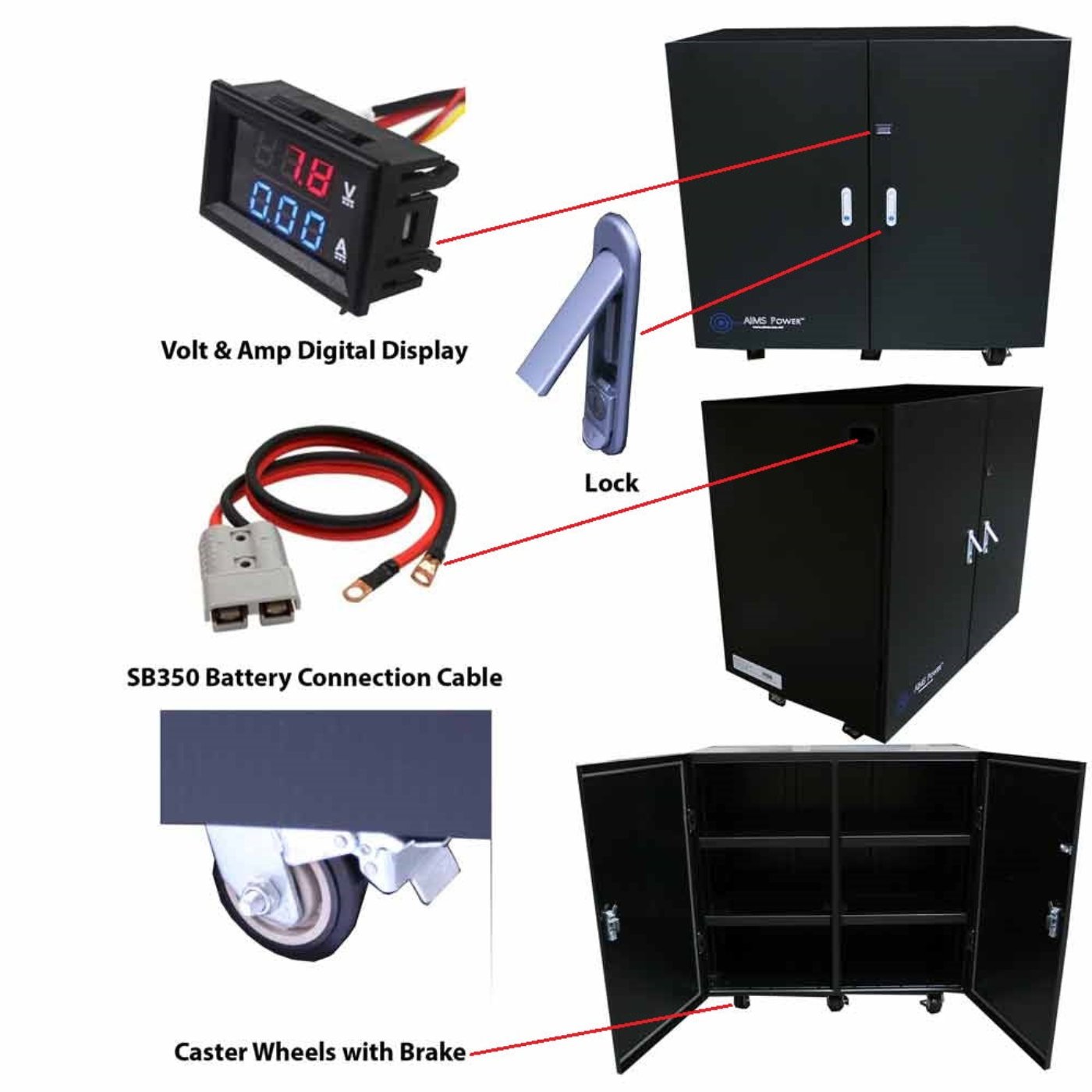 Aims Power Industrial Grade Battery Cabinet - Hold 12 Batteries - BATBOX12